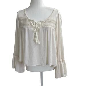 American Eagle Cottagecore Peasant Top Cream Flowy Festival Sz L- Bell Sleeves
